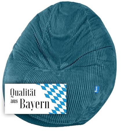 Bruni Classico Cord S in Petrol – Kinder-Sitzsack für drinnen mit Füllung, Indoor-Sitzsack aus Deutschland
