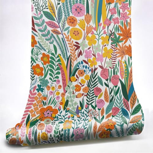 Neukids Klebefolie Bunt Blumen,Flache Bunte Blumen Klebefolie,2 Rollen | Für Schrank Möbelfolie Selbstklebend, Klebefolie Küche Schlafzimmer Wohnzimmer Tapete Selbstklebende,40x250cm