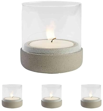 APS Windlichter „Element“, Teelicht, Beleuchtung, Windlicht aus grauem Beton, möbelschonende Unterseite, Ø 7,5 cm, 13 cm Höhe (Packung mit 4)