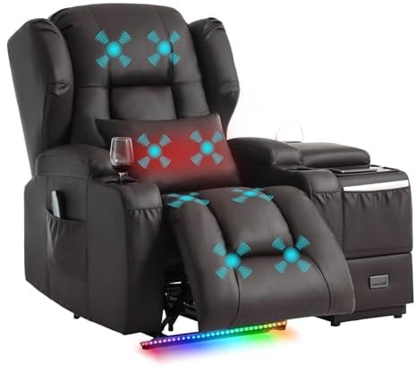 TCGBKAF Relaxsessel mit Console,Elektrisch Verstellbarer Fernsehsessel mit Liegefunktion,TV Sessel Massagesessel mit USB & Getränkehalter,Kinosessel-Set fürs Wohnzimmer (Braun, 1 Sitzer+Console)