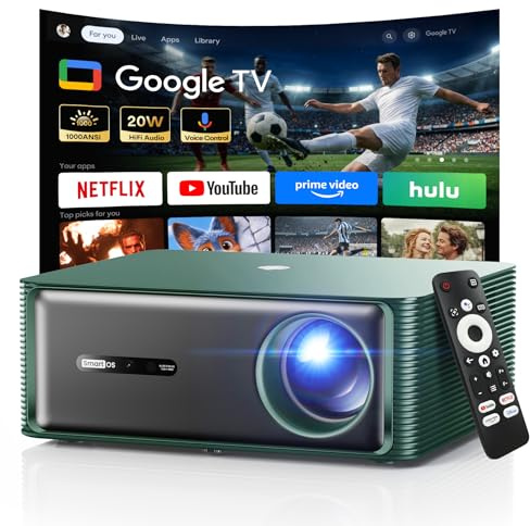 Boldever 1000 ANSI Lumen Beamer mit Google TV, WLAN & Bluetooth, Native 1080P Heimkino Projektor mit 20W Lautsprechern, Autofokus & Trapezkorrektur, Netflix/Prime Video/YouTube integriert