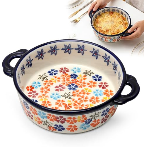 LUPATDY Teglia da forno rotonda in ceramica, 18,5 cm, in ceramica, con manici per lasagne, carne, verdure, tiramisù, per friggitrice ad aria calda, forno, microonde