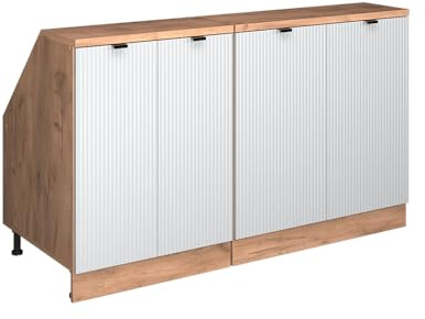 Vicco Küchenschrank für Dachschrägen R-Line, Weiß Riffel, 140 cm 2er Set Schrankkorpuss 60 cm Tiefe, geeignet für schräge Wände und Variable Küchenmontage