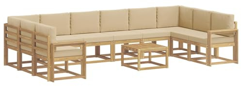 vidaXL Outdoor-Sofagarnitur mit Kissen 11 pcs Weiß und Beige, Akazienholz Sofa, modernes Garten-Sofa, wetterfestes Sitzmöbel, Flexibles Möbelstück für den Hinterhof