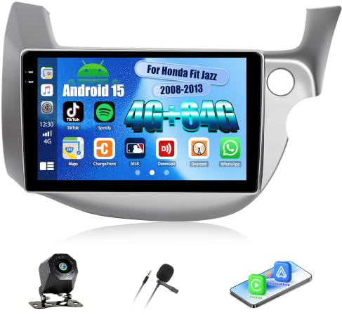 SIXWIN 4+64G Android 15 Autoradio für Honda Fit Jazz 2008-2013 mit Wireless CarPlay/Android Auto,10.1'' HD InCell Touchscreen mit WiFi GPS Bluetooth 5.0 FM/RDS Radio USB EQ+Rückfahrkamera