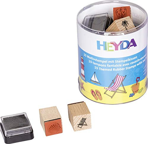 Heyda 204888490 Heyda 204888490 Stempel-Dose (Urlaub) Motivgröße: ca. 1,5 x 1,5 cm , 15 Holz-Stempel