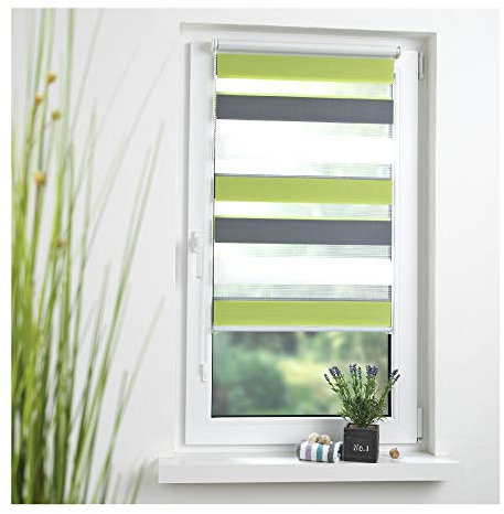 Liedeco® Duo Rollo Klemmfix - 80 x 160 cm grün/grau/weiß (Breite x Höhe) / 3 farbig/transparent lichtdurchlässig Blickdicht stufenlos verstellbar/leichte Innen-Montage ohne Bohren mit Klemmträger