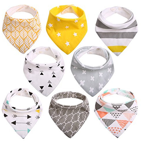 CITÉTOILE Baby Dreieckstuch Lätzchen Halstuch 8er Pack mit Druckknöpfen Baumwolle Weich Größenverstellbar Bestes Geschenk für Baby (3-24 Monate) (Modell 1)
