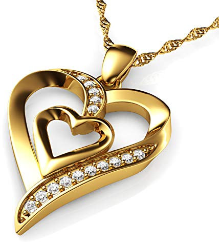 DEPHINI Fine Jewellery Women Pendant 18ct Yellow Gold Heart Necklace CZ Crystals 18ct Gold Chain