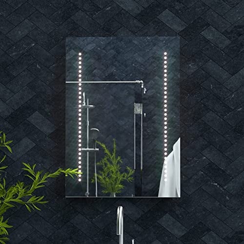 Illuminated Bathroom Mirror with LED Lights 390x500mm IP44 Rated - Tannon Battery Operated Bathroom Mirror with Rocker Switch, Wall-Mounted Vanity Mirrors for Women, Battery LED Mirrors for Bathrooms