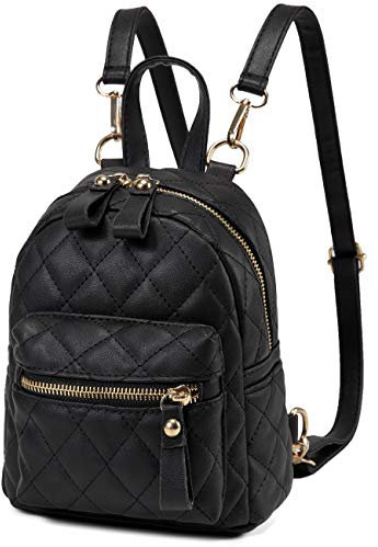 Kasqo Mini-Rucksack für Frauen, kleine, leichte PU-Leder-Geldbörsen und Handtaschen für Damen, Teenager, Mädchen, Schwarz, Small, Daypack Rucksäcke