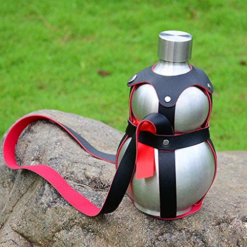 NERB 304 Stainless Steel Wine Pot Liquor Gourd Hip Flask with Leather Belt (Color : Silver)