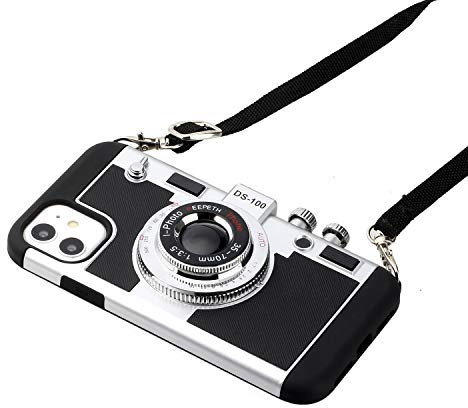 Wcysin Emily in Paris 3D Camera Design Case for iPhone 12/ for iPhone 12 pro with Long Neck Strap (for iPhone 12 and for iPhone 12 Pro) Black