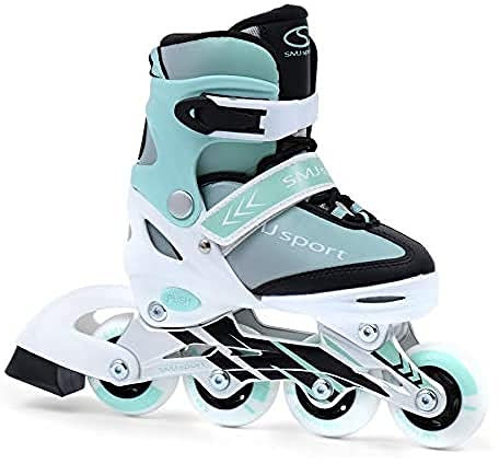 SMJ Kinder Mädchen Inliner Inlineskates Größenverstellbar | 82A Rollen | ABEC7 Carbon Kugellager | Einstellbare Fitness Skates für Kinder | Türkis (M (34-37))