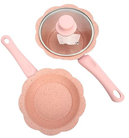 Non-Stick Sauce Pan, Mini Pink Frying Pot Baby Milk Pan Multifunction Cookware Set with Transparent Lid for Kitchen