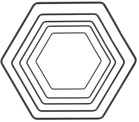 NaDeco Hexagon aus Draht, in Schwarz, wählbar in Größen zwischen 20 und 40 cm Metallring Loop-Ring für Trockenblumen Makramee-Ring Metalldrahtring zum Basteln Hoops-Ringe, Größe:20 cm