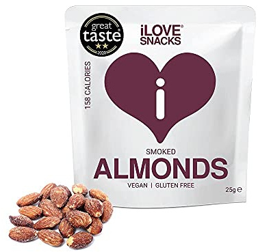 iLOVE SNACKS | 2 Star Great Taste - Award Winning - Smoked Almonds (20 packs x 0.88oz) - Gluten Free - Vegan & Plant Based - Healthy Snack - GM Free - Protein Snacks