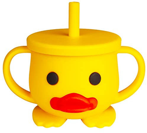 nohlerlife Tazza per bambini, Sippy Cup in silicone, 200 ml Tazza con cannuccia senza BPA, per microonde e lavastoviglie, 6 mesi, stoviglie in silicone per bambini (Giallo con cannuccia)