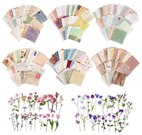 360pcs Scrapbook Paper and 80pcs Flower Stickers Vintage Journaling Supplies Aesthetic Decorative Stationery Paper Scrapbook Accessories for Crafts Drawing Travel Journal