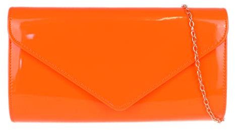 Girly Handbags Damen Plain Glänzend Clutch-Bag (Neon Orange)