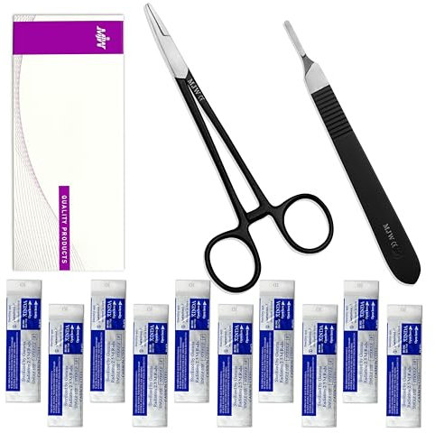 MJW Manche de Scalpel n°3 et Support en Revêtement Noir Avec 10 Bords de Scalpel – Manche d'artisanat en Acier Inoxydable n°3 Idéal Pour l'art du Bois, le Greffage, la Sculpture et le Dermaplaning