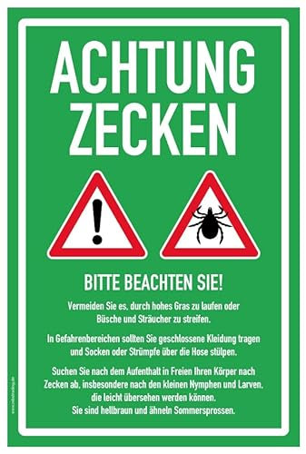 Aufkleber Warnung Hinweistafel Achtung Zecken! Schild Folie selbstklebend | Variante wählbar Made in Germany, Größe: Grün | 20x30cm