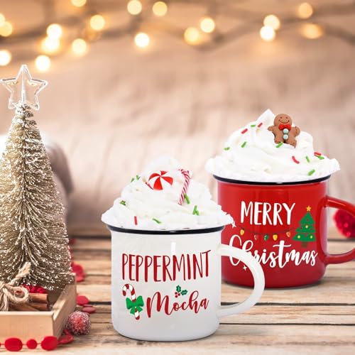 Christmas Tiered Tray Decor with Faux Whipped Cream Mug Toppers Winter Holidays Gifts for Woman Xmas Peppermint Gingerbread ManTable Centerpieces Ceramic Mini Coffee Mugs Decoration