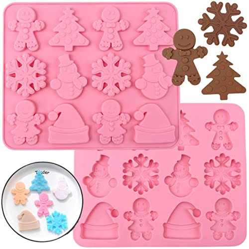 Orapink 1 Molde de Silicona de Chocolate para Navidad, árbol de Navidad, copos de nieve, muñeco de nieve y sombrero de Navidad, moldes de chocolate 3D para hornear de vacaciones