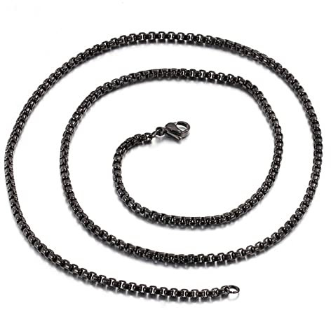 Stfery Kette Schwarz Tracht, Partner Ketten 61.5CM Edelstahlhalskette 3MM Belcher-Kette Modeschmuck Herren Damen Geschenk Geburtstag