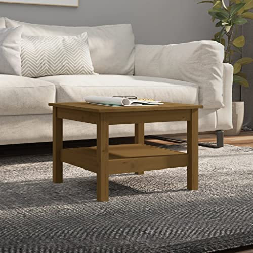 vidaXL Coffee Table - Solid Pinewood, Honey Brown, Sturdy Frame, Extra Storage Shelf, Square Shape, Perfect for Living Room, Dining Room or Bedroom