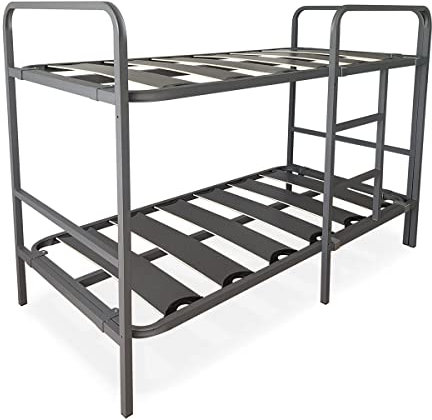 DUÉRMETE ONLINE - Verstärktes Etagenbett, komplett mit Geländer und Metallleiter, 40 x 30 mm, mit Breiten Lamellen, Grau, 90 x 190 cm