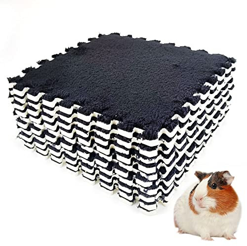 Oncpcare 10 Stück 30 x 30 cm Meerschweinchen-Einlagen, waschbar, wiederverwendbar, Meerschweinchen-Fleece-Käfigeinlagen, weiche warme Kaninchen-Schlafmatte, Decke, Bett (schwarz)