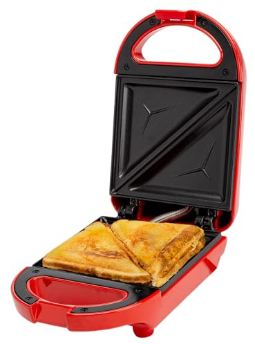 Tasty Mini Sandwich Maker, Makes Sandwiches, Paninis, Grilled Cheese, Desserts, Quick Results, Easy Cleanup, 600W, Red