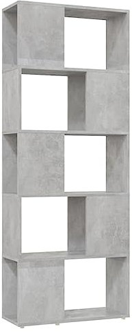 vidaXL Bücherregal Raumteiler mit 5 Fächern Standregal Aktenregal Raumtrenner Regal Wandregal Aufbewahrung Dekoregal Betongrau 60x24x155cm