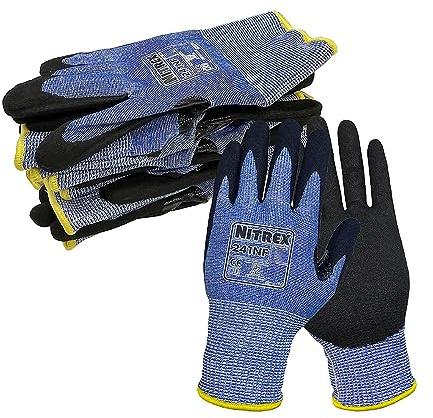 NITREX Unigloves Schnittfeste Handschuhe mit sandiger Nitril-Handflächenbeschichtung, NitreGuard-Technologie und NitreGrip-Technologie, Schwarz/Blau, 10 Paar
