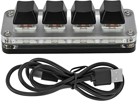 WOOXGEHM Mini Clavier À 4 Touches, Clavier Mécanique de Programmation Plug and Play avec Lumière RVB, Interface de Type C vers USB Mini Clavier de Jeu pour Bureau, Jeux, Musique, Médias