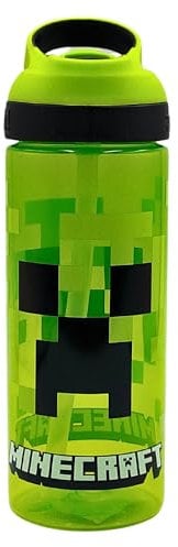 Minecraft Atlantic Creeper Drinks Bottle with Logo | Eco Freindly BPA-free Plastic School Water Bottle with Removable straw, spills Proof | Gift for Minecraft fan | Officially Merch 600ML