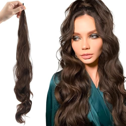 KWJEIULSOQ Pferdeschwanz Extension 65cm - Flexibler Wickel Um Zopf Haarteil, Haarverlängerung Gewelltes Ponytail für Frauen