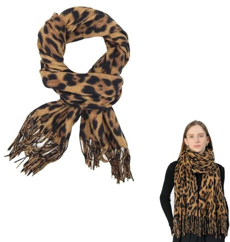 Gfamous Damen Schal mit Leopard Muster,Helbst Leo Schals für Frauen,Damen Chiffon-Schal mit Leopardenmuster,schal für alle Jahreszeiten,Breite 70 cm - Länge 180 cm,Leopardenmuster
