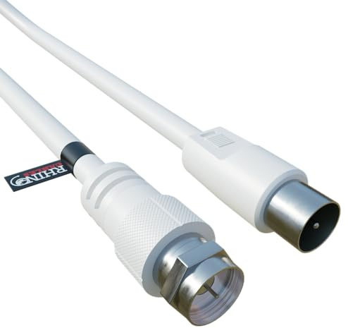 rhinocables Coaxial Aerial to F Type M Male Cable (4m, White) | Crystal Clear Signal, Compatible with Sky, Freesat, Virgin, Freeview, Easy Installation