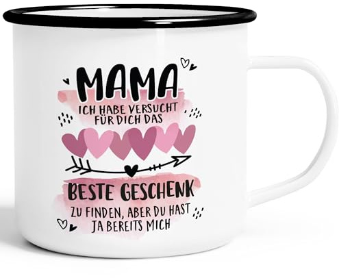 SpecialMe® Emaille-Tasse Mama ich habe versucht für dich das beste Geschenk zu finden Spruch lustig Danke Emaillebecher Emaille-weiss-schwarz standard