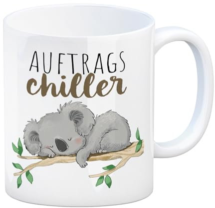 Koala Kaffeebecher mit Spruch Auftragschiller eine bunte Tasse für die Arbeit lustiger Auftragschiller Teenager Bär Kaffeetasse Tiermotiv Spülmaschinenfest 300ml Motiv Schlafmütze