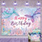 Meerjungfrau-Hintergrund mit Aufschrift Happy Birthday, Korallendekoration, Banner, biologischer Hintergrund für Kinder, Mädchen, Themen-Geburtstagsparty, Banner (208,3 x 150 cm)