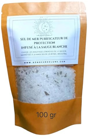 Sel de Mer Purificateur de protection de la maison infusé à la Sauge Blanche contre mauvais esprits ondes et énergies négatives