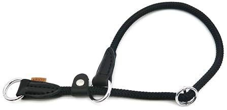 Aiminto Braided Round Martingale Dog Collar, Training Collar with Slidable Stop Ring and Adjustable Stopper - Ideal for Medium Dogs (M(1/3) - 18 Long, Black)