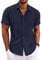 COOFANDY Summer Shirts Men Short Sleeve Linen Button Down Casual Beach Holiday Shirt Navy Blue XL