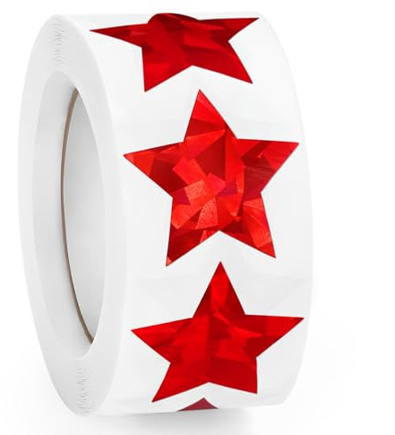 Holografische rote Stern-Aufkleber, 2,5 cm, selbstklebende metallische Glitzer-Folienaufkleber, glitzernde Stern-Aufkleber, Belohnungsverhaltenstab, Etiketten für Kinder, Studenten, Lehrer, Zubehör