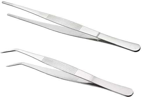 NHQ 2 Paires Pince de Precision,Pince Brucelle,Pince Droite en Aacier Inoxydable,Pince à émousser incurvée 20 cm en Acier Inoxydable Professionnel Antidérapant,Longue Pince Droite
