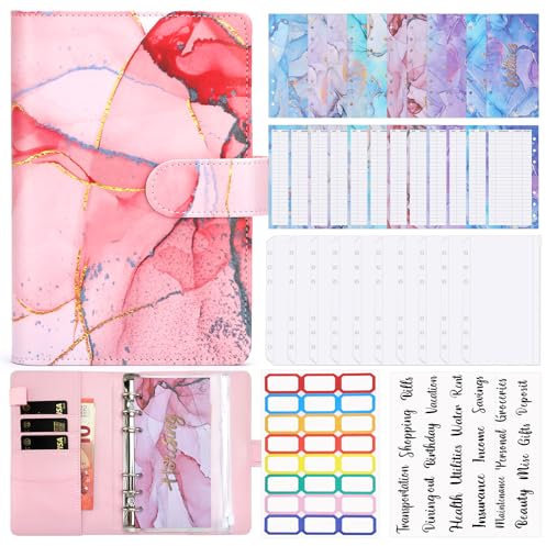 Anyfirst Classeur Budget Planner Francais, Classeur Enveloppe Budget Planner A6-Carnet Budget avec 12 Pochette Budget & 10 Budget Planner Enveloppes Pour Organisateur, Rose