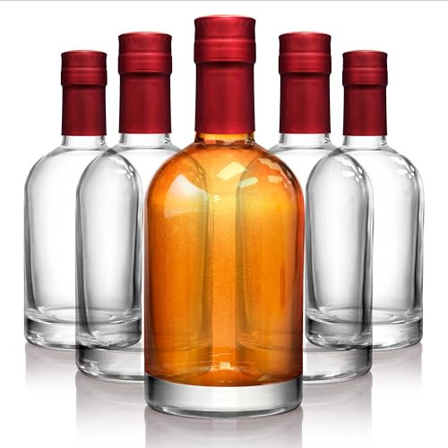 Stock Your Home Set of 6 Glass Whiskey Bottles with Corks, 375 mL Glass Bottles for Custom Infusions, 12 oz Empty Liquor Bottles for Alcohol, Limoncello, Coffee Syrups, Oil, and More